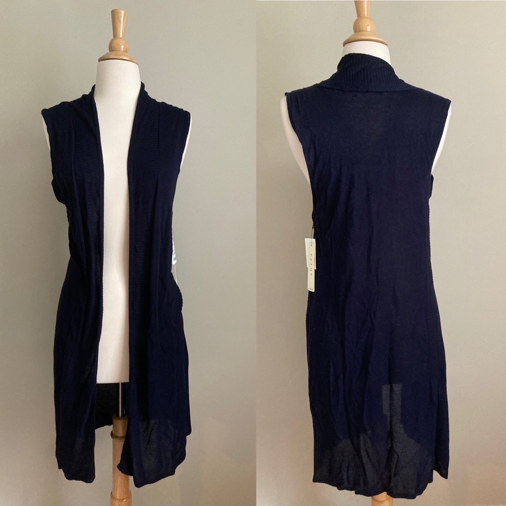 BOGO Ladies Navy Long Sleeveless Cardigan Sweater NWT S